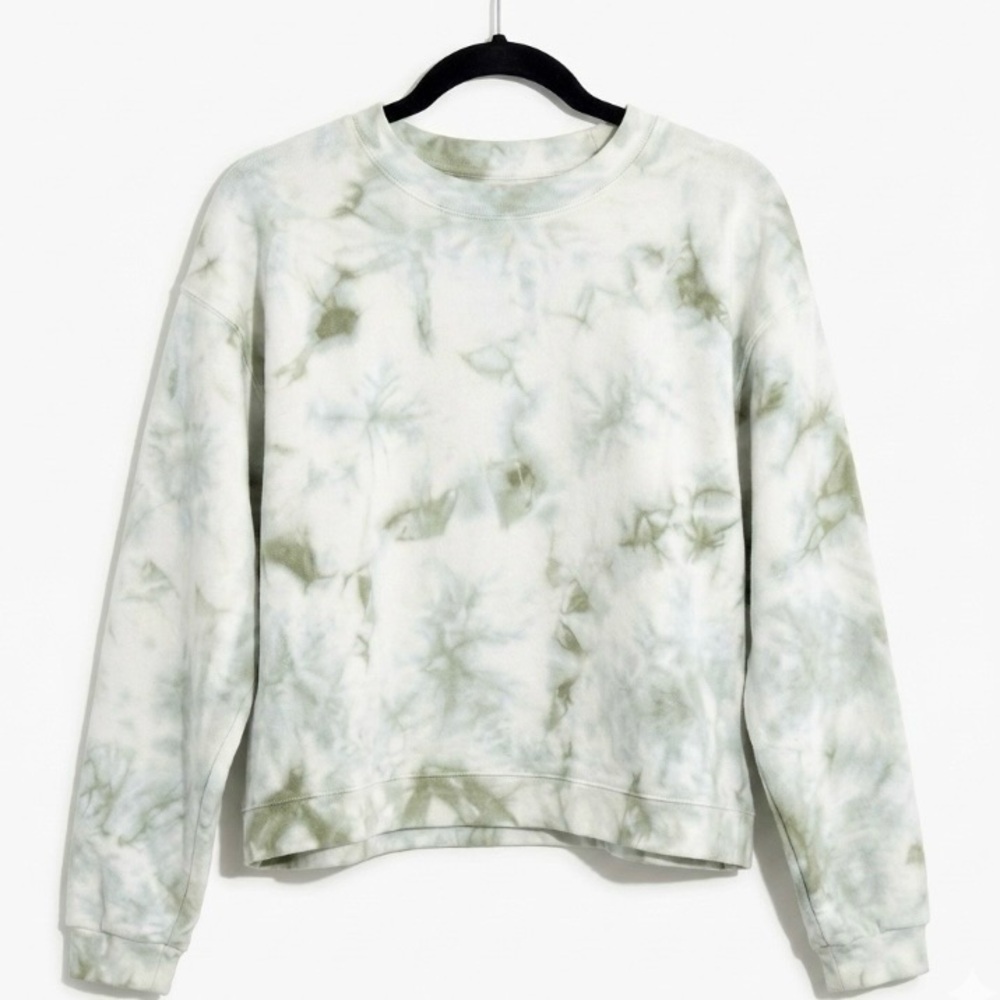 MADEWELL Tie-Dye (Re)sourced Cotton Swing Sweatshirt Green White Small Crop Crew